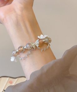 Fresh Floral Butterfly Glass Bead Bracelet - Chic 2025 Design, Versatile High-End Accessory for Elegant Style