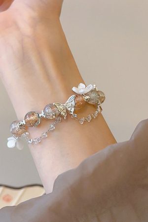 Fresh Floral Butterfly Glass Bead Bracelet - Chic 2025 Design, Versatile High-End Accessory for Elegant Style