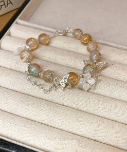 Fresh Floral Butterfly Glass Bead Bracelet - Chic 2025 Design, Versatile High-End Accessory for Elegant Style