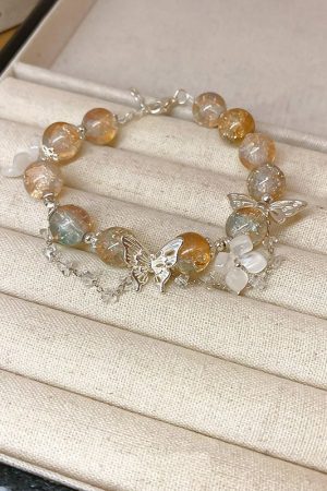Fresh Floral Butterfly Glass Bead Bracelet - Chic 2025 Design, Versatile High-End Accessory for Elegant Style