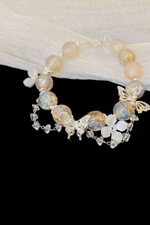 Fresh Floral Butterfly Glass Bead Bracelet - Chic 2025 Design, Versatile High-End Accessory for Elegant Style