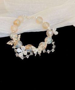 Fresh Floral Butterfly Glass Bead Bracelet - Chic 2025 Design, Versatile High-End Accessory for Elegant Style