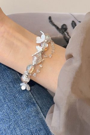 Fresh Floral Butterfly Glass Bead Bracelet - Chic 2025 Design, Versatile High-End Accessory for Elegant Style