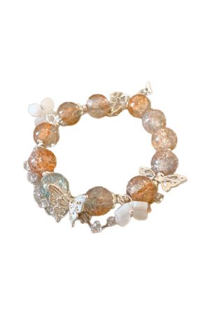 Fresh Floral Butterfly Glass Bead Bracelet - Chic 2025 Design, Versatile High-End Accessory for Elegant Style