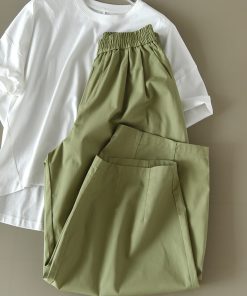 Fresh Playful Fruit Green Balloon Pants - Summer Cool Loose Wide-Leg Design with Elastic Waist - Lightweight Lyocell Cotton
