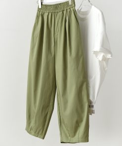 Fresh Playful Fruit Green Balloon Pants - Summer Cool Loose Wide-Leg Design with Elastic Waist - Lightweight Lyocell Cotton