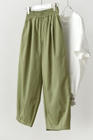 Fresh Playful Fruit Green Balloon Pants - Summer Cool Loose Wide-Leg Design with Elastic Waist - Lightweight Lyocell Cotton