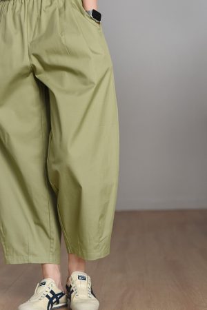 Fresh Playful Fruit Green Balloon Pants - Summer Cool Loose Wide-Leg Design with Elastic Waist - Lightweight Lyocell Cotton
