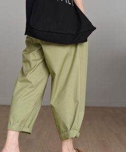 Fresh Playful Fruit Green Balloon Pants - Summer Cool Loose Wide-Leg Design with Elastic Waist - Lightweight Lyocell Cotton