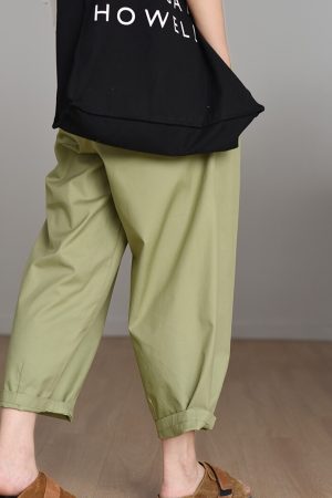 Fresh Playful Fruit Green Balloon Pants - Summer Cool Loose Wide-Leg Design with Elastic Waist - Lightweight Lyocell Cotton