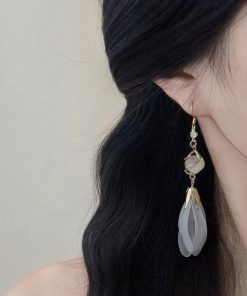 Frosted Petal Cat's Eye Tassel Earrings for Women - Elegant Super Fairy Shell Studs, 2025 Trendy Niche Design