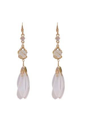 Frosted Petal Cat's Eye Tassel Earrings for Women - Elegant Super Fairy Shell Studs, 2025 Trendy Niche Design