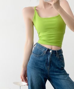 Fruit Green Padded Camisole - Women's Slim Fit Design with Beautiful Back - Trendy Short Top for Y2K and Korean Style