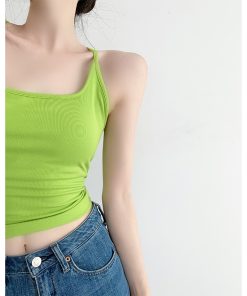 Fruit Green Padded Camisole - Women's Slim Fit Design with Beautiful Back - Trendy Short Top for Y2K and Korean Style