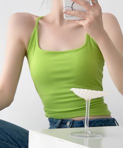 Fruit Green Padded Camisole - Women's Slim Fit Design with Beautiful Back - Trendy Short Top for Y2K and Korean Style