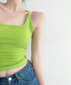 Fruit Green Padded Camisole - Women's Slim Fit Design with Beautiful Back - Trendy Short Top for Y2K and Korean Style