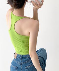 Fruit Green Padded Camisole - Women's Slim Fit Design with Beautiful Back - Trendy Short Top for Y2K and Korean Style