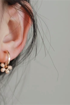 Full Diamond Floral Earrings for Women - Summer High-End Round Hoop Ear Clips, Gentle and Sweet Design