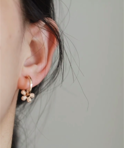 Full Diamond Floral Earrings for Women - Summer High-End Round Hoop Ear Clips, Gentle and Sweet Design