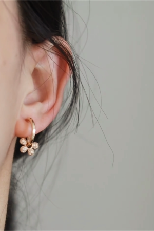 Full Diamond Floral Earrings for Women - Summer High-End Round Hoop Ear Clips, Gentle and Sweet Design