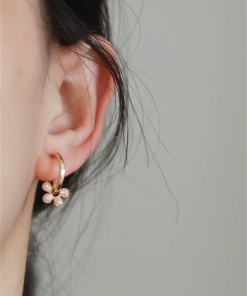 Full Diamond Floral Earrings for Women - Summer High-End Round Hoop Ear Clips, Gentle and Sweet Design