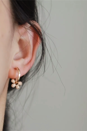 Full Diamond Floral Earrings for Women - Summer High-End Round Hoop Ear Clips, Gentle and Sweet Design