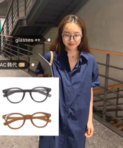 Full-Frame Glasses with Rounded Corners in Water Gray Camel - Korean Style Face Shape Correction Eyewear