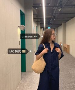 Full-Frame Glasses with Rounded Corners in Water Gray Camel - Korean Style Face Shape Correction Eyewear