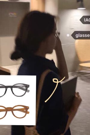 Full-Frame Glasses with Rounded Corners in Water Gray Camel - Korean Style Face Shape Correction Eyewear