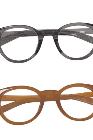Full-Frame Glasses with Rounded Corners in Water Gray Camel - Korean Style Face Shape Correction Eyewear