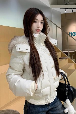 Fur Collar Hooded Thickened Cotton Jacket with Fur Lining for Autumn Winter - Stylish Warm Coat