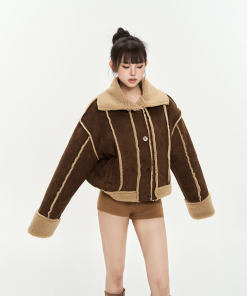 Fur-Lined Short Motorcycle Jacket for Women, Thickened Autumn Winter Coat, Stylish Casual Outerwear, Warm 90s Inspired Fashion