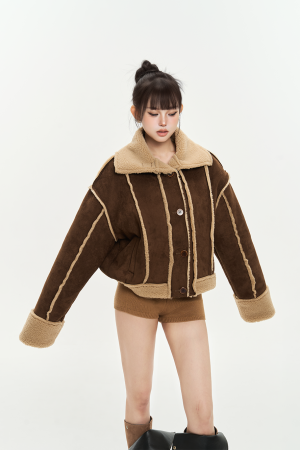 Fur-Lined Short Motorcycle Jacket for Women, Thickened Autumn Winter Coat, Stylish Casual Outerwear, Warm 90s Inspired Fashion