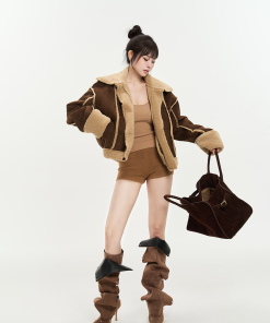 Fur-Lined Short Motorcycle Jacket for Women, Thickened Autumn Winter Coat, Stylish Casual Outerwear, Warm 90s Inspired Fashion