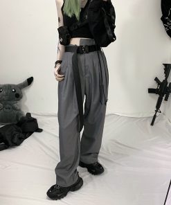 Futuristic Black Canvas Waist Belt with Metal Buckle Design for Trendy Street Style and Y2K Fashion