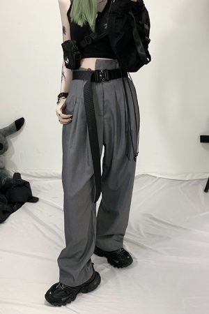 Futuristic Black Canvas Waist Belt with Metal Buckle Design for Trendy Street Style and Y2K Fashion