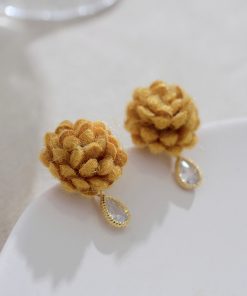 Fuzzy Ball Retro Earrings for Women - Fluffy Camellia Studs, Niche Design Accessories for Spring 2025, Versatile Fashion Statement