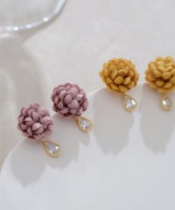 Fuzzy Ball Retro Earrings for Women - Fluffy Camellia Studs, Niche Design Accessories for Spring 2025, Versatile Fashion Statement