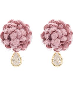 Fuzzy Ball Retro Earrings for Women - Fluffy Camellia Studs, Niche Design Accessories for Spring 2025, Versatile Fashion Statement
