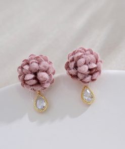 Fuzzy Ball Retro Earrings for Women - Fluffy Camellia Studs, Niche Design Accessories for Spring 2025, Versatile Fashion Statement