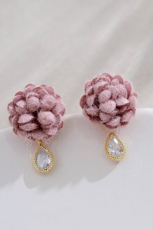 Fuzzy Ball Retro Earrings for Women - Fluffy Camellia Studs, Niche Design Accessories for Spring 2025, Versatile Fashion Statement