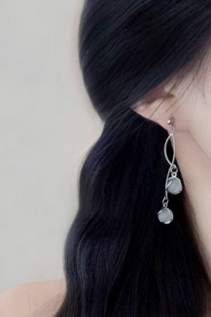 Galaxy Girl Long Tassel Earrings with Spiral Cat's Eye Stone and Round Ball Ear Clips - Elegant No Ear Hole Design