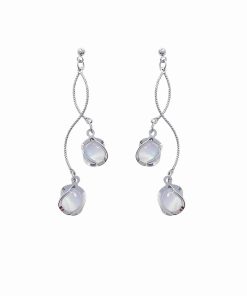 Galaxy Girl Long Tassel Earrings with Spiral Cat's Eye Stone and Round Ball Ear Clips - Elegant No Ear Hole Design