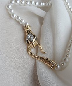 Gender-Neutral Pearl Snake-Shaped Necklace for Couples - European and American Niche Temperament Design