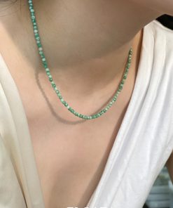 Gentle Mint Green Natural Stone Bead Necklace - Elegant Floating French Collarbone Chain, Colorful Boho Chic Jewelry