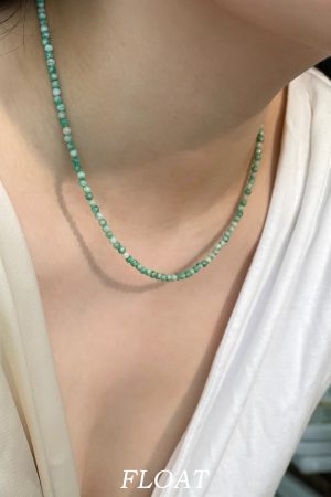 Gentle Mint Green Natural Stone Bead Necklace - Elegant Floating French Collarbone Chain, Colorful Boho Chic Jewelry