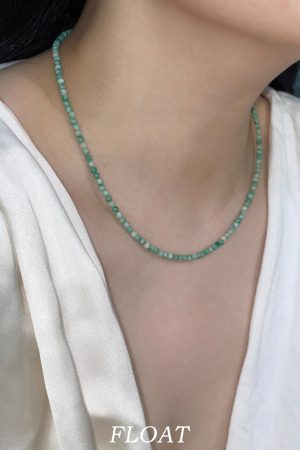 Gentle Mint Green Natural Stone Bead Necklace - Elegant Floating French Collarbone Chain, Colorful Boho Chic Jewelry