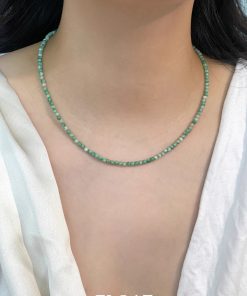 Gentle Mint Green Natural Stone Bead Necklace - Elegant Floating French Collarbone Chain, Colorful Boho Chic Jewelry
