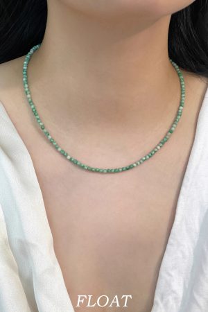 Gentle Mint Green Natural Stone Bead Necklace - Elegant Floating French Collarbone Chain, Colorful Boho Chic Jewelry