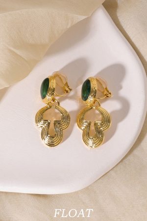 Geometric Curve Enamel Earrings for Women - Colorful Retro Floating Palace Style Long Elegant Ear Clips